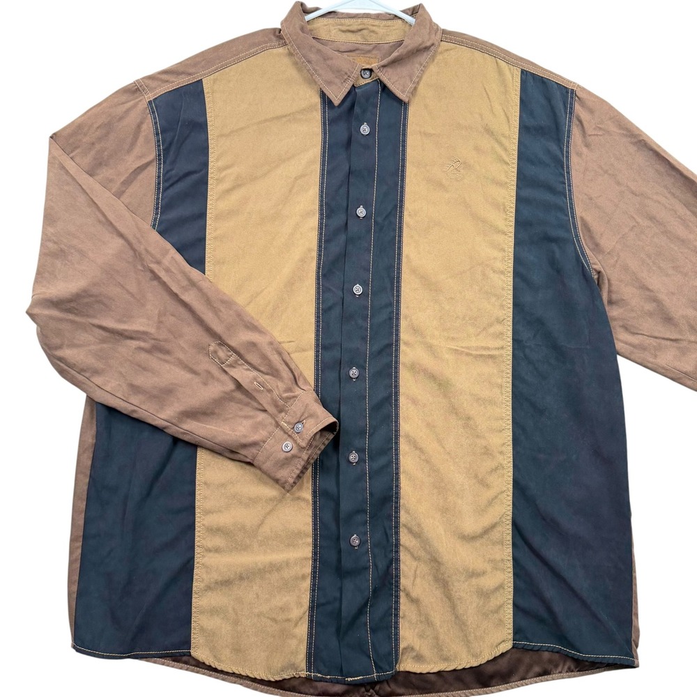 Legendary Whitetails Button Down Mens 2XLT Brown Colorblock Faux Suede 811222